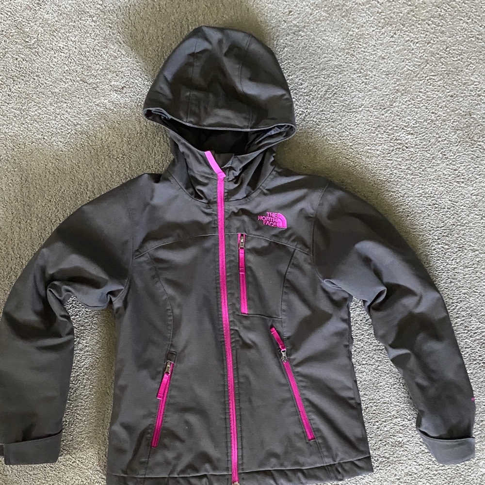 The North Face Charcoal Soft-Shell Jacket with Hot Pink Accents